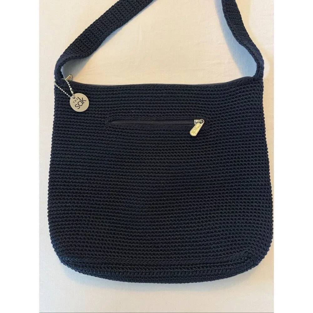 The Sak Navy Blue Crochet Shoulder Bag | Knit Hobo Purse | Zipper Closure - Picture 3 of 12